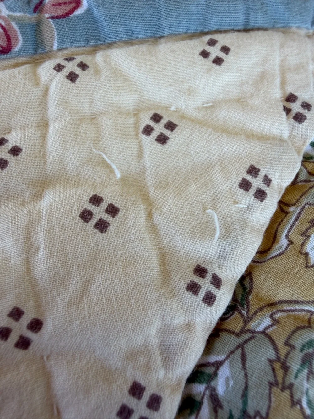 L.L. Bean Patchwork Country Quilt Reversible Floral Ticking Stripe Gauzy FLAWS